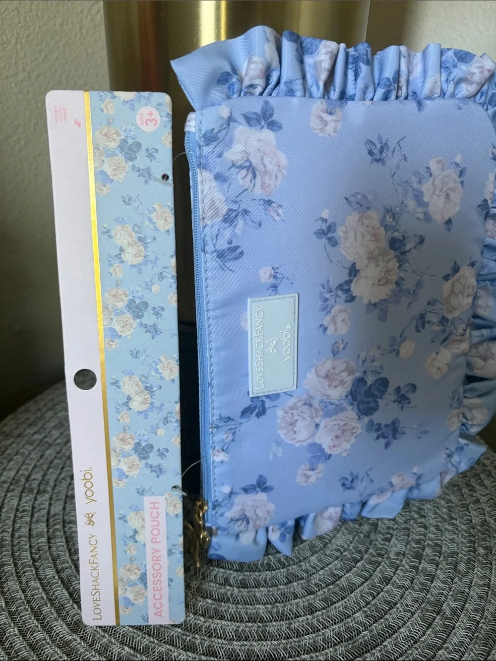 NWT Love Shack Fancy X Yoobi Everblooming Rosettes Flat Zip Ruffle Pencil Case